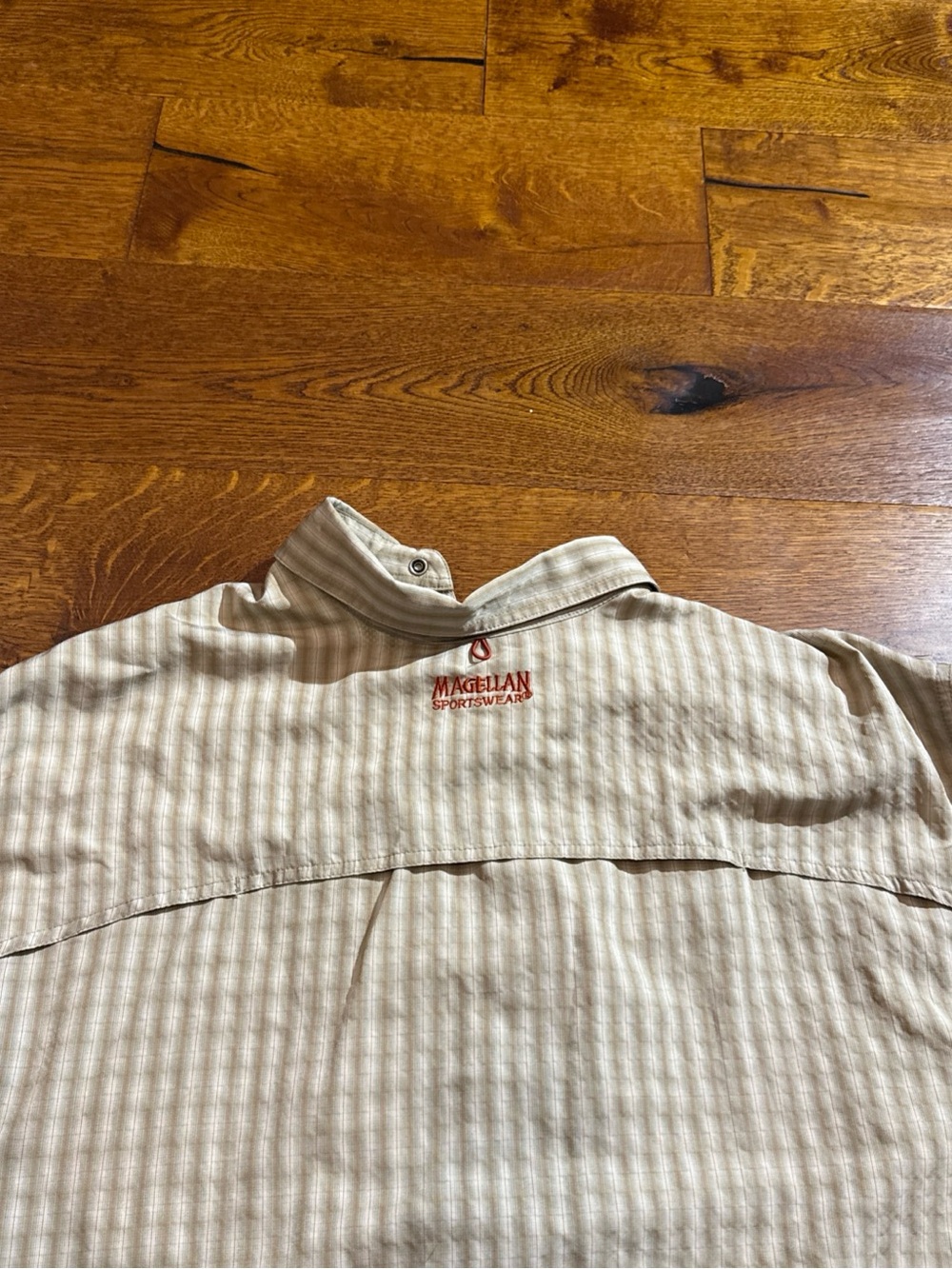 Magellan‎ Outdoors Beige Striped Long-Sleeve Button-Down Shirt - Picture 4 of 6